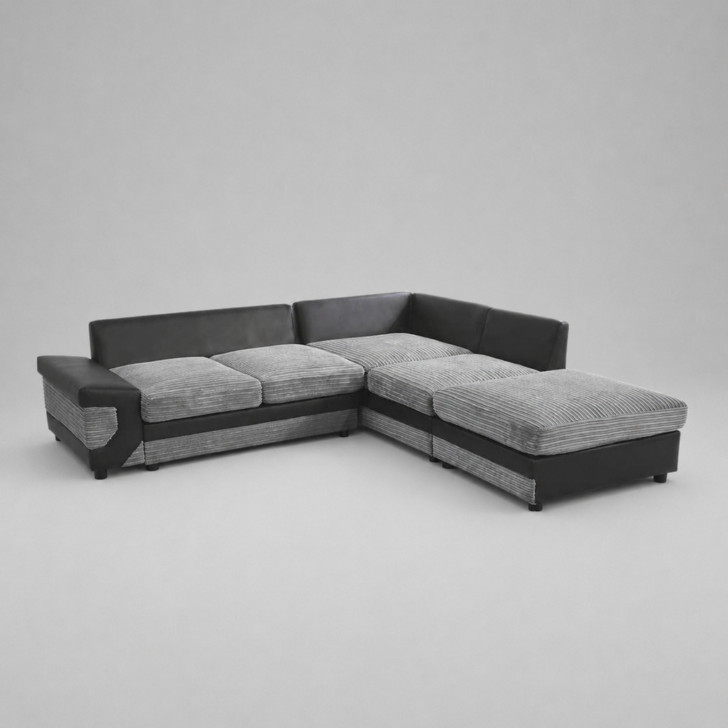Dino, Corner Sofa (Right Hand Side Chaise), Grey + Black
