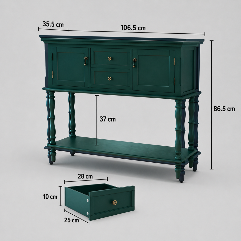 Vintage Console Table with drawers and storage - Green