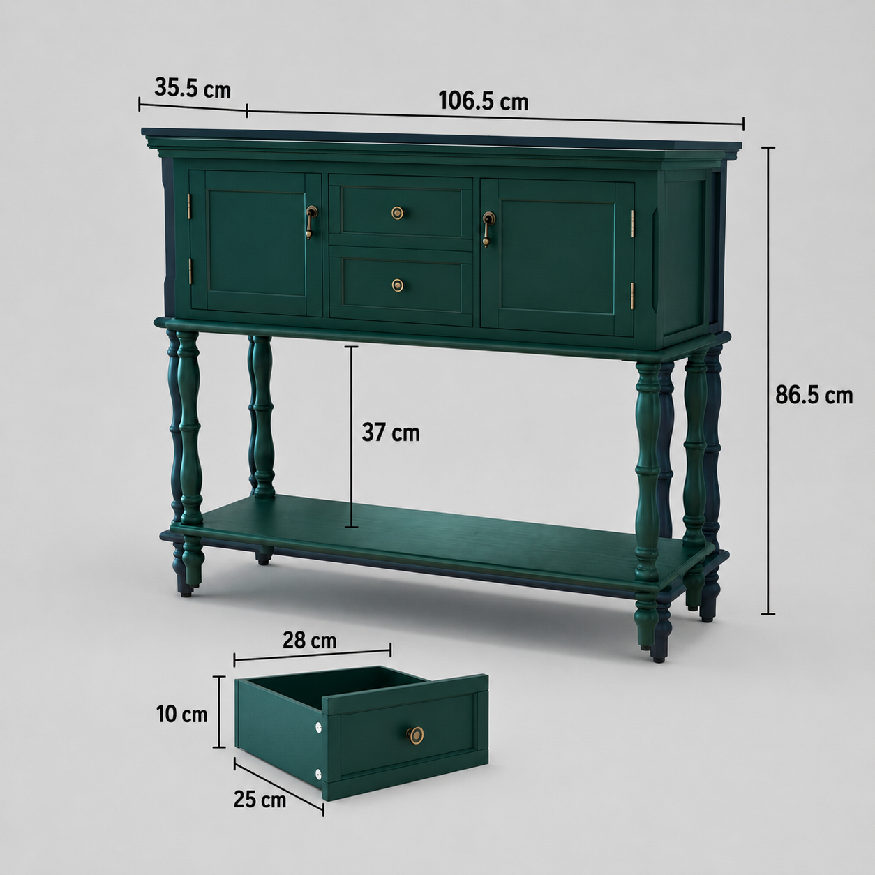 Vintage Console Table with drawers and storage - Green