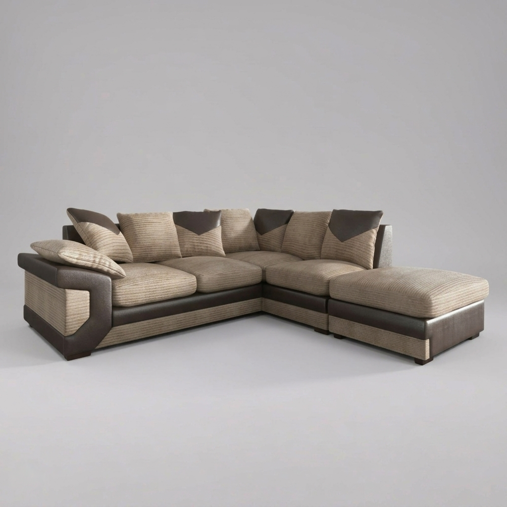 Dino, Corner Sofa (Right Hand Side Chaise), Beige + Brown