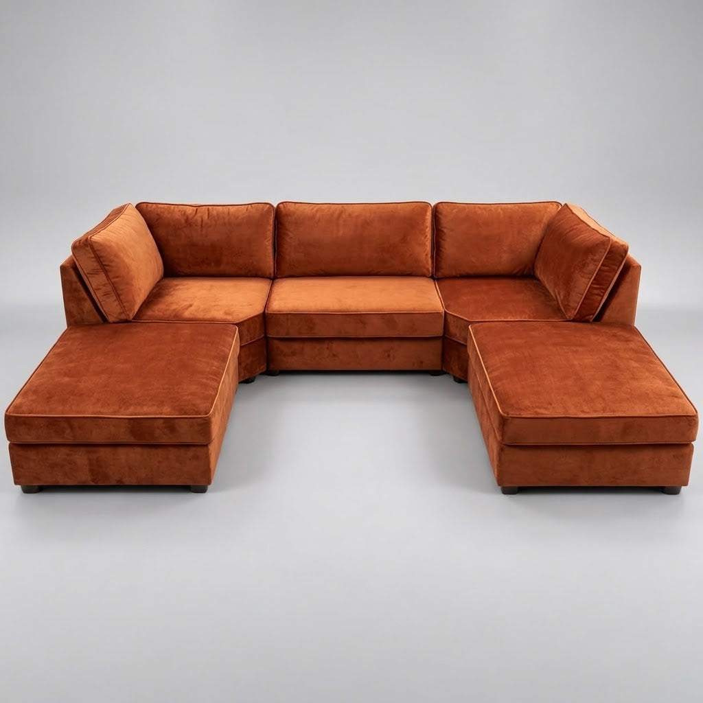 Pickford U-Shape Sofa, Plush Soft Velvet, Burnt Orange