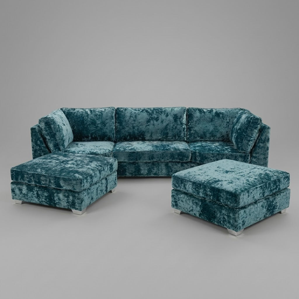 Pickford, U-Shape Corner Sofa, Crushed Velvet Fabric, Teal