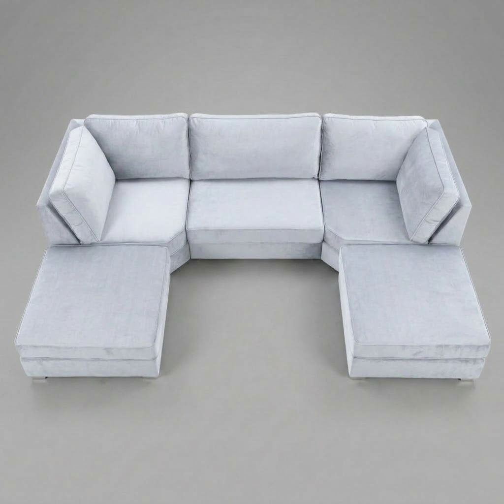 Pickford U-Shape Sofa, Plush Soft Velvet, White