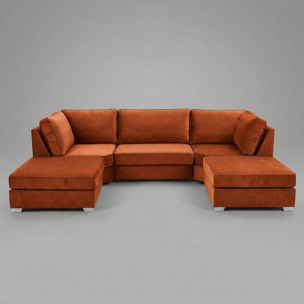 Pickford U-Shape Sofa, Plush Soft Velvet, Burnt Orange