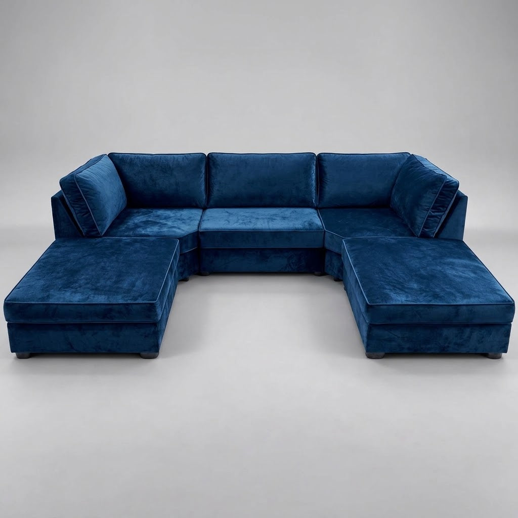 Pickford U-Shape Sofa, Plush Soft Velvet, Blue