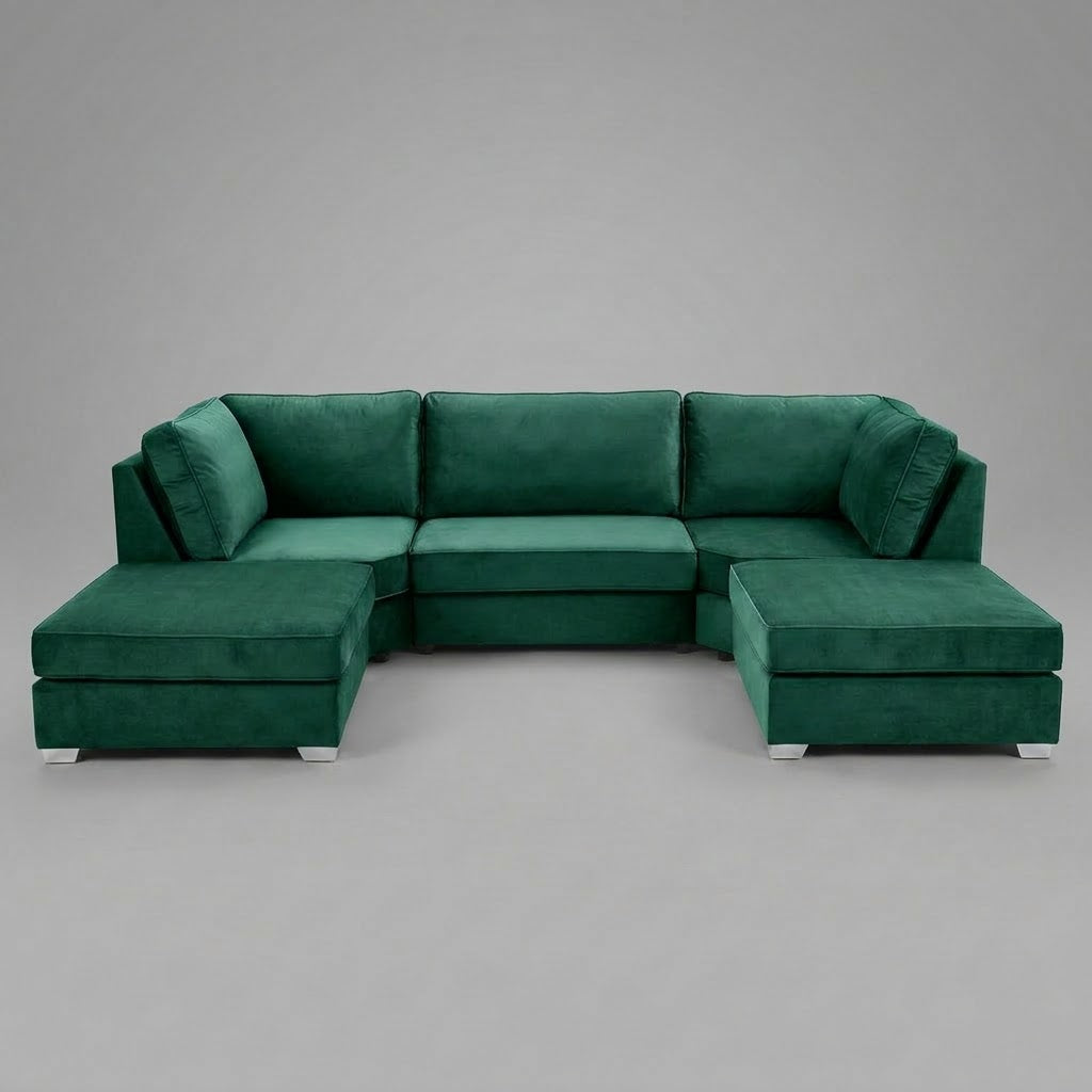 Pickford U-Shape Sofa, Plush Soft Velvet, Emerald Green