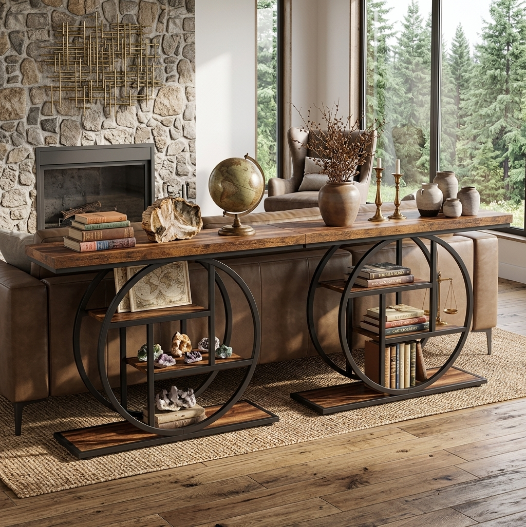 Wooden Console Table - Rustic Brown