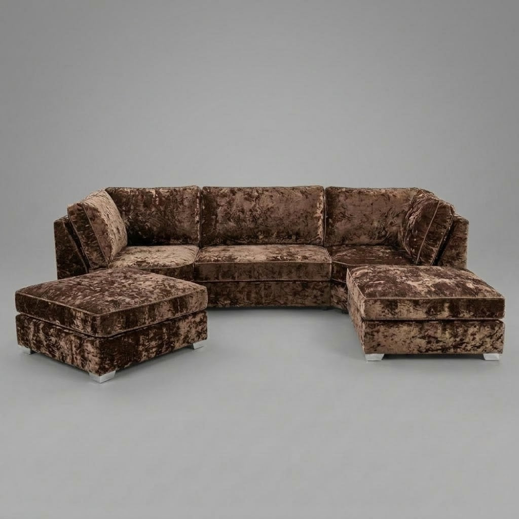 Pickford, U-Shape Corner Sofa, Crushed Velvet Fabric, Brown