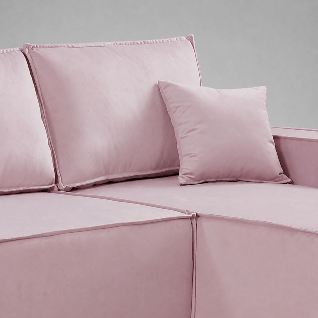 Pati Sofabed, U Corner, Plush Fabric, Pastel Pink