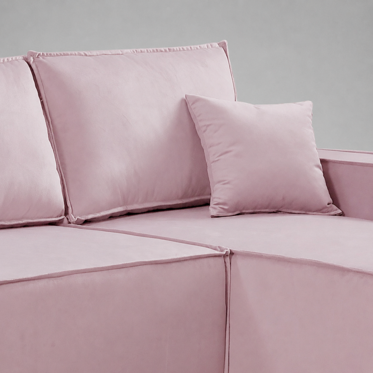 Pati Sofabed, U Corner, Plush Fabric, Pastel Pink