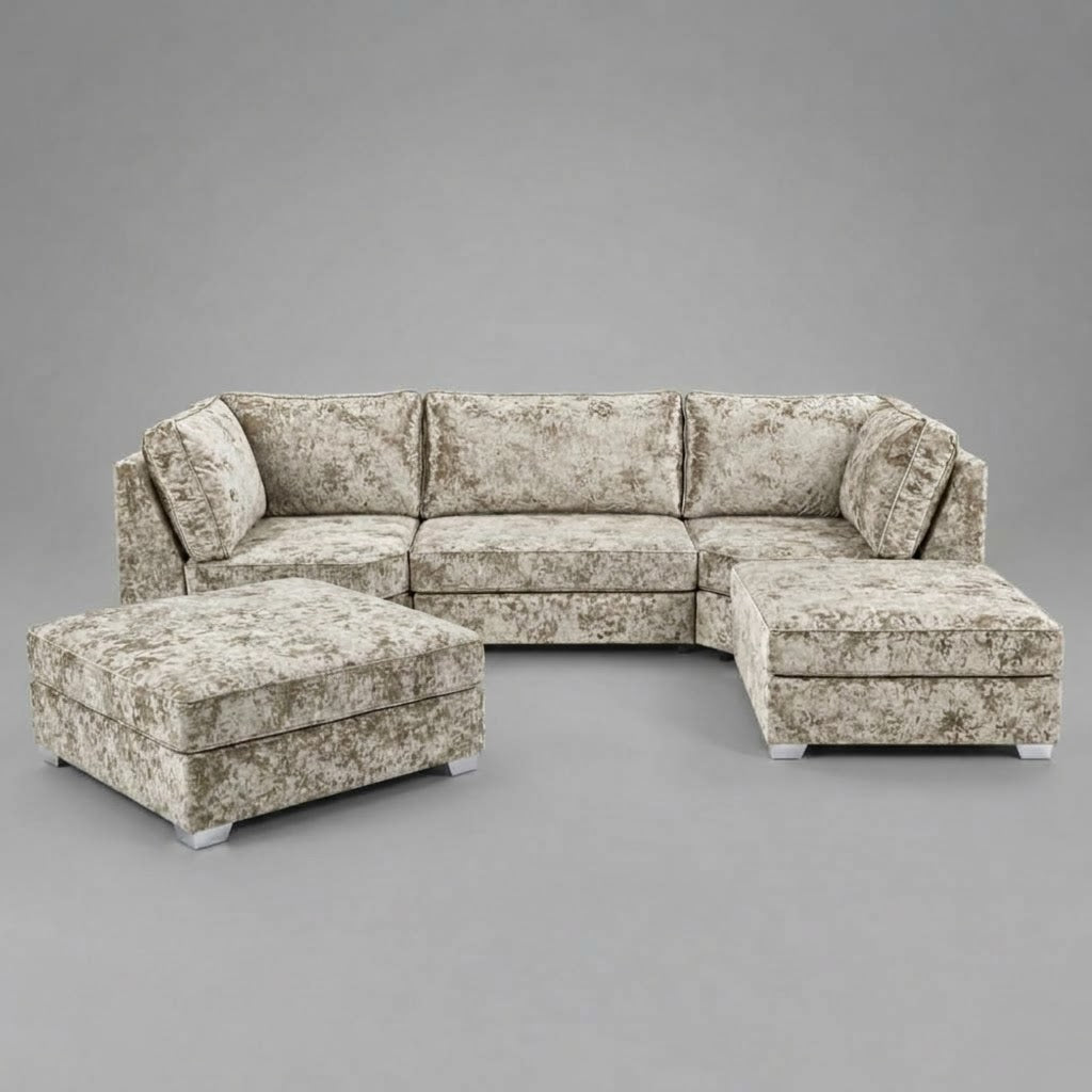 Pickford, U-Shape Corner Sofa, Crushed Velvet Fabric, Champagne