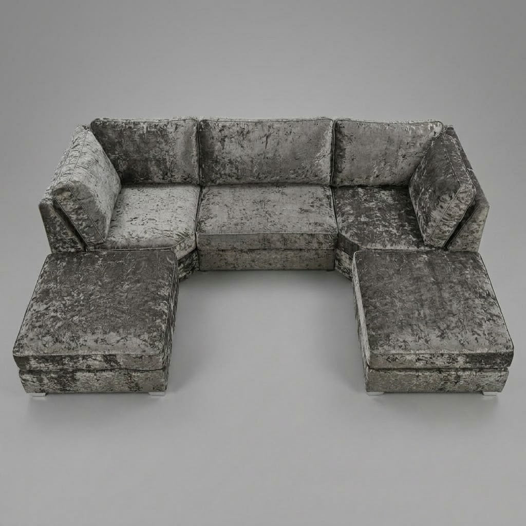 Pickford, U-Shape Corner Sofa, Crushed Velvet Fabric, Pewter