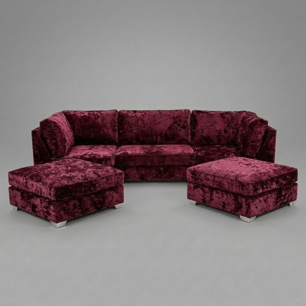 Pickford, U-Shape Corner Sofa, Crushed Velvet Fabric, Aubergine Purple
