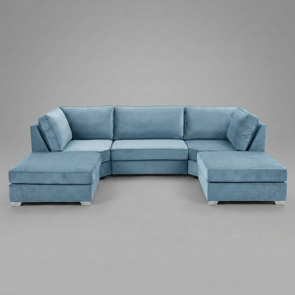 Pickford U-Shape Sofa, Plush Soft Velvet, Sky Blue