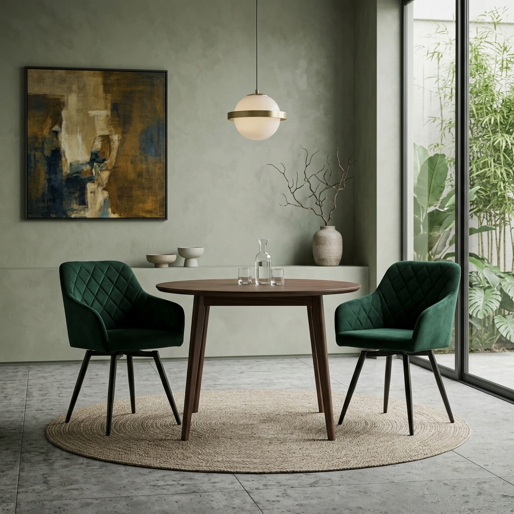 Set of 2 Velvet Swivel Dining Chairs - Green