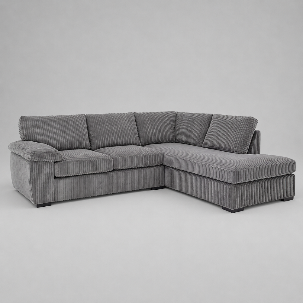 Amalfi Jumbo Cord Corner Sofa (Right Hand Side Chaise) - Grey