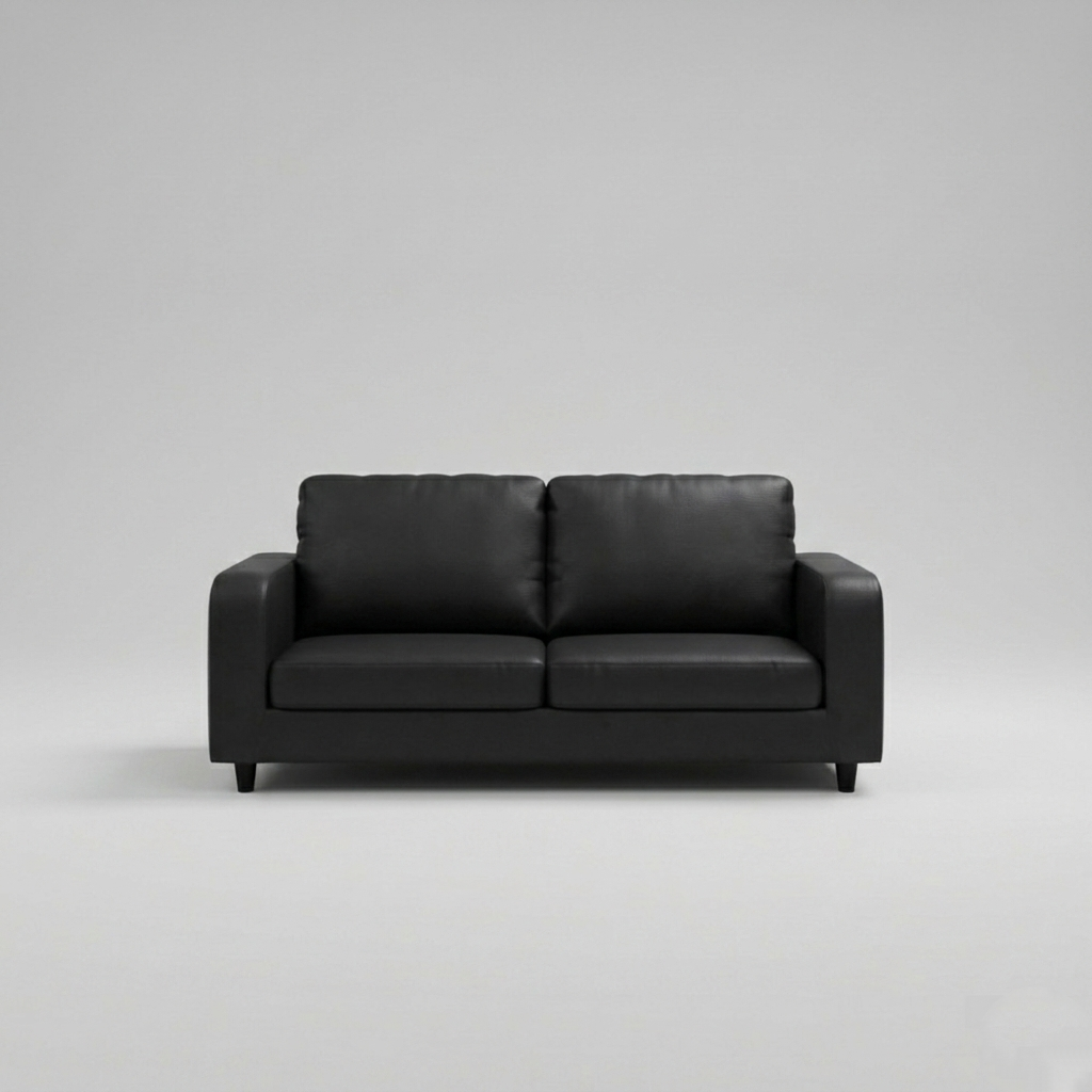 Box, Black, Faux Leather 3 Seater Sofa