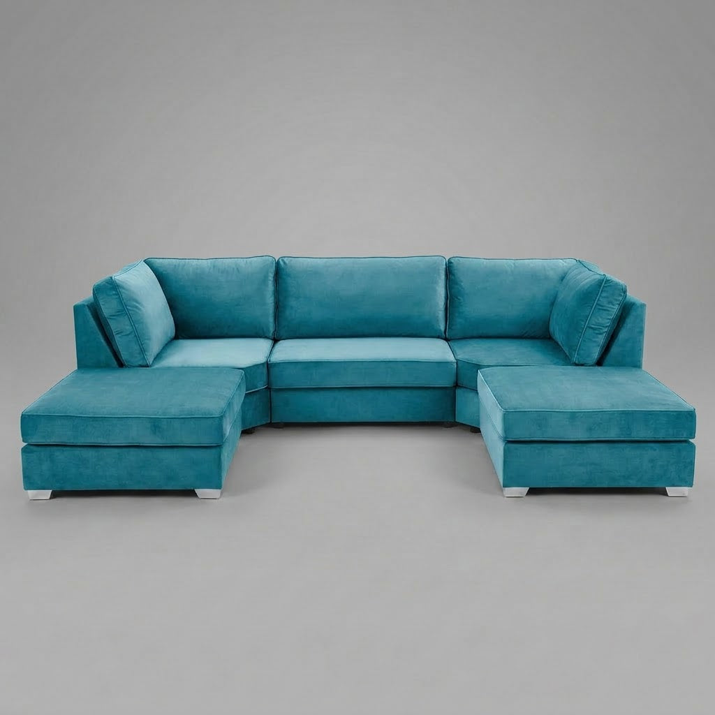 Pickford U-Shape Sofa, Plush Soft Velvet, Turquoise Blue