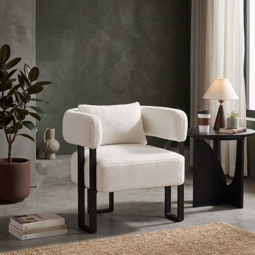 White Boucle Accent Chair