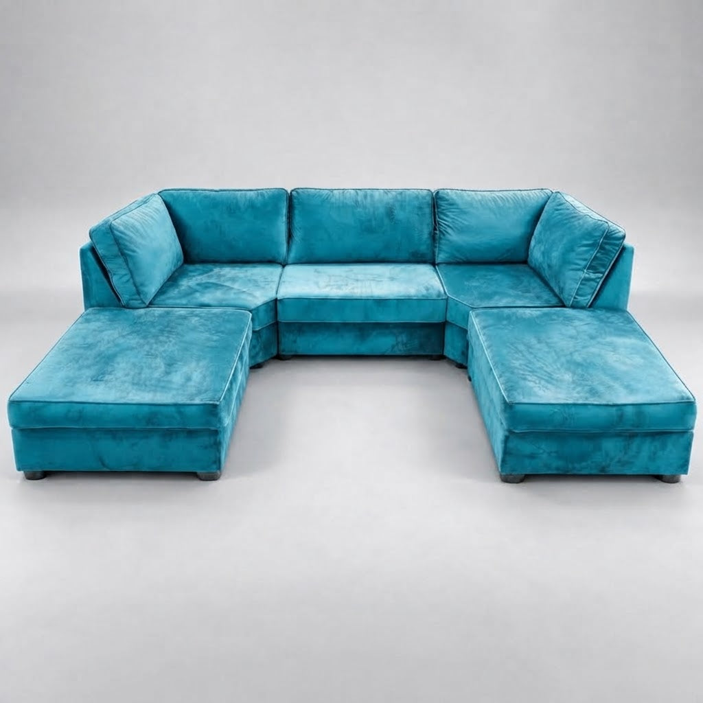 Pickford U-Shape Sofa, Plush Soft Velvet, Turquoise Blue
