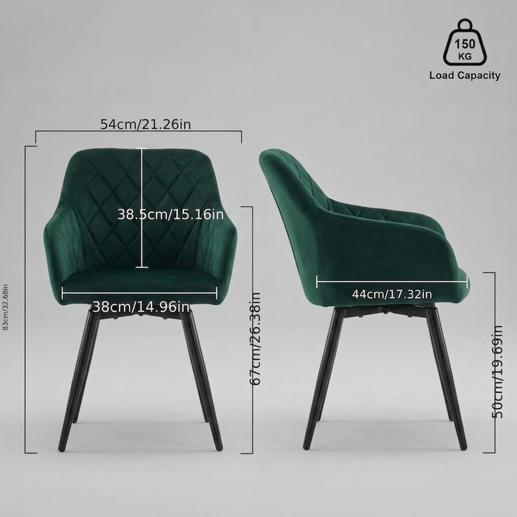 Set of 2 Velvet Swivel Dining Chairs - Green