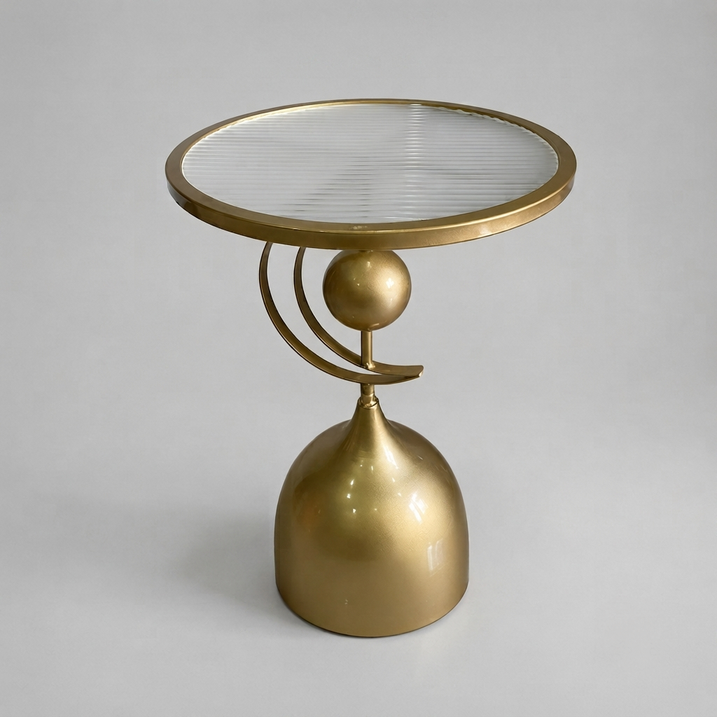 Golden Round Table with Glass Top