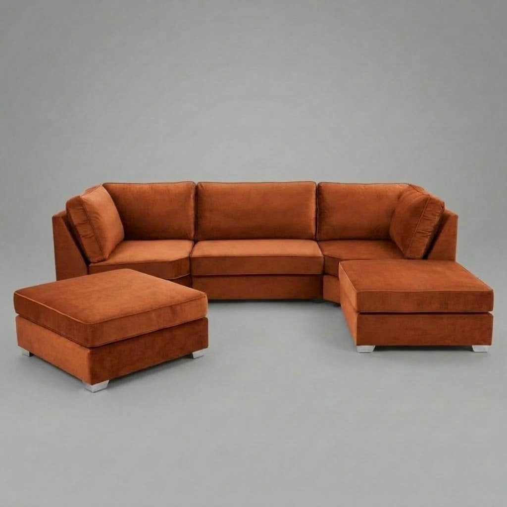 Pickford U-Shape Sofa, Plush Soft Velvet, Burnt Orange