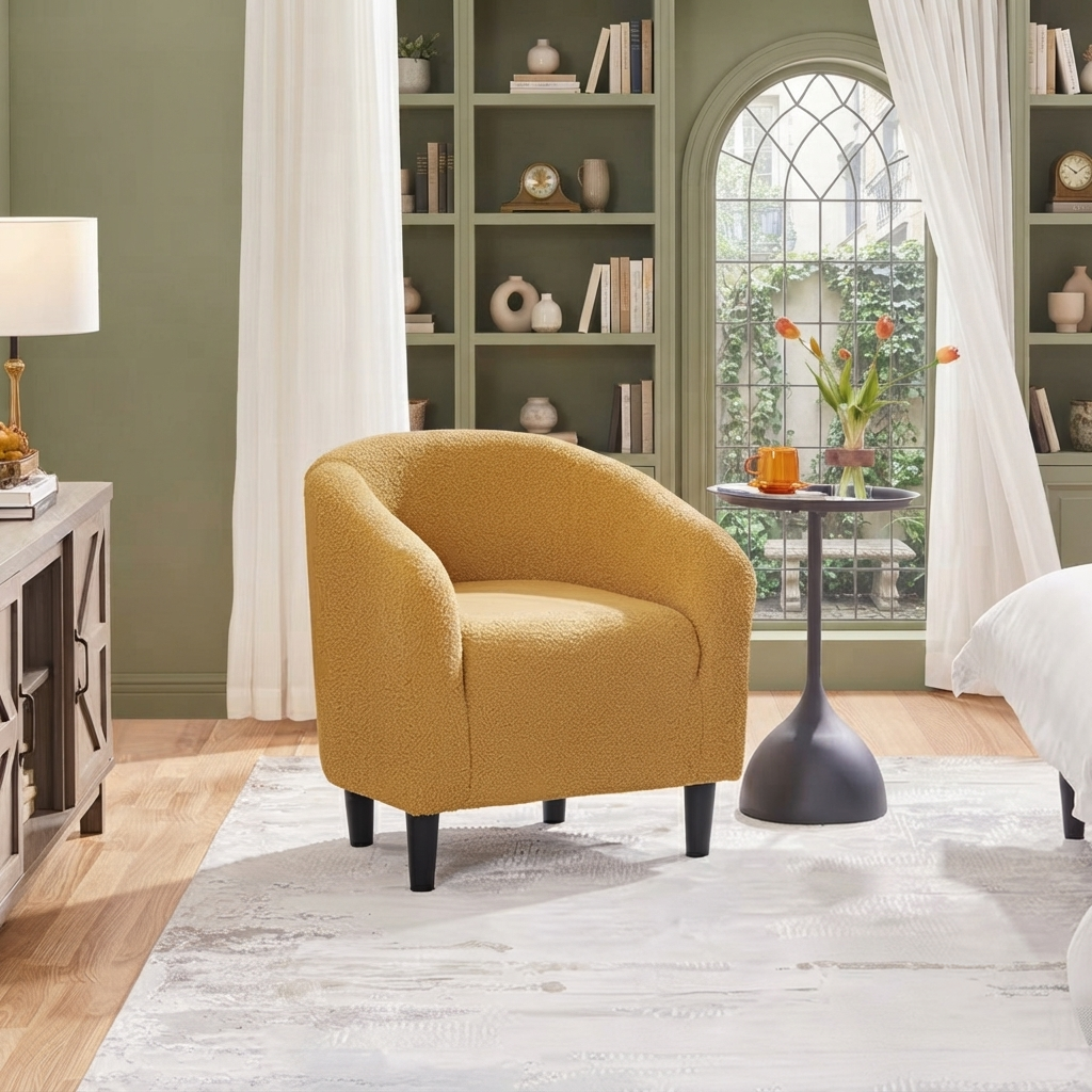 Yellow Mustard Boucle Tub Chair