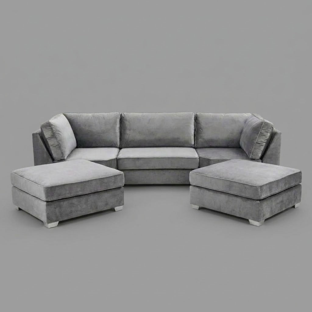 Pickford U-Shape Sofa, Plush Soft Velvet, Grey