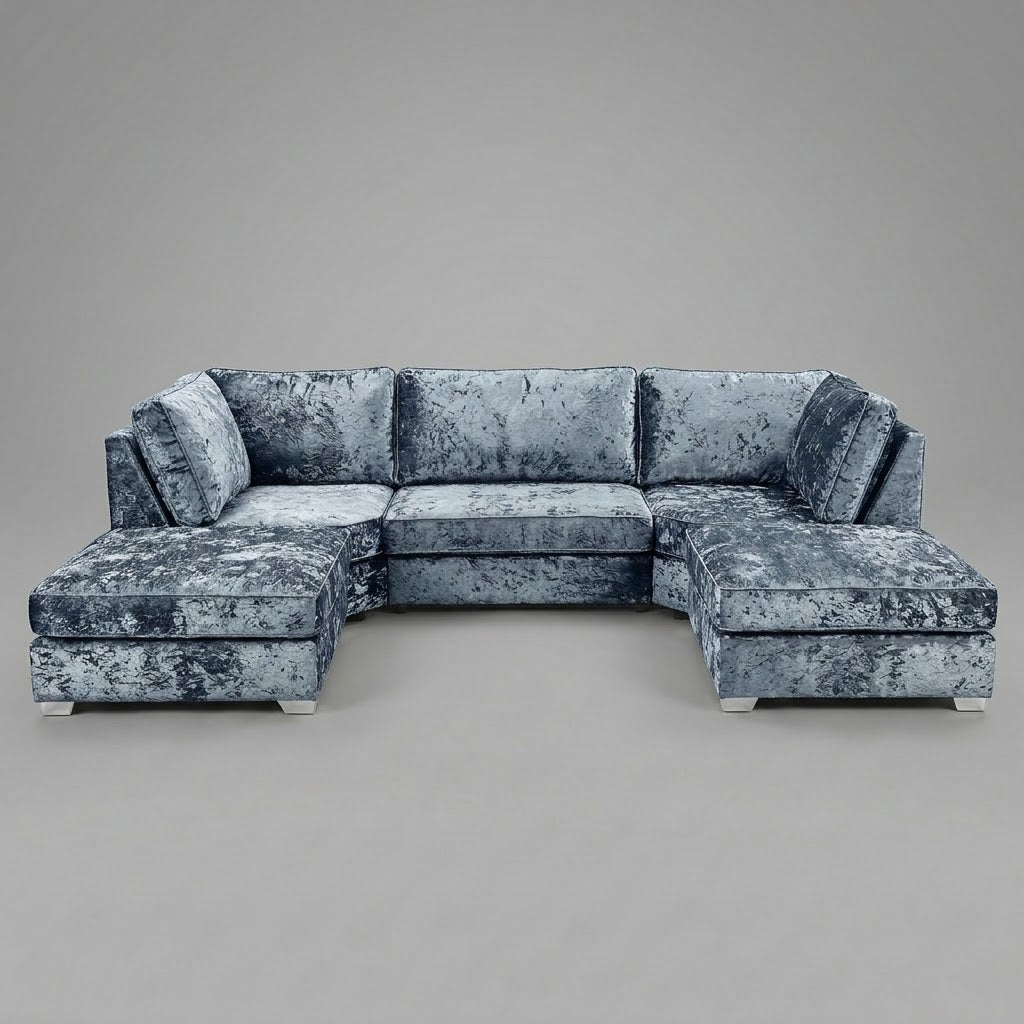 Pickford, U-Shape Corner Sofa, Crushed Velvet Fabric, Denim Blue