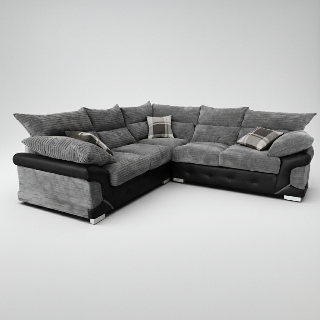 Logan, 5 Seater Corner, Grey + Black
