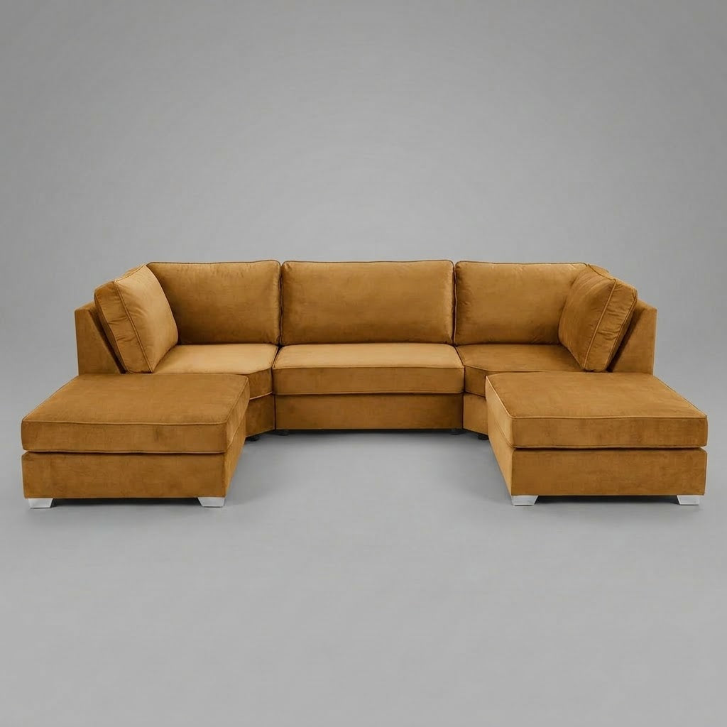 Pickford U-Shape Sofa, Plush Soft Velvet, Mustard