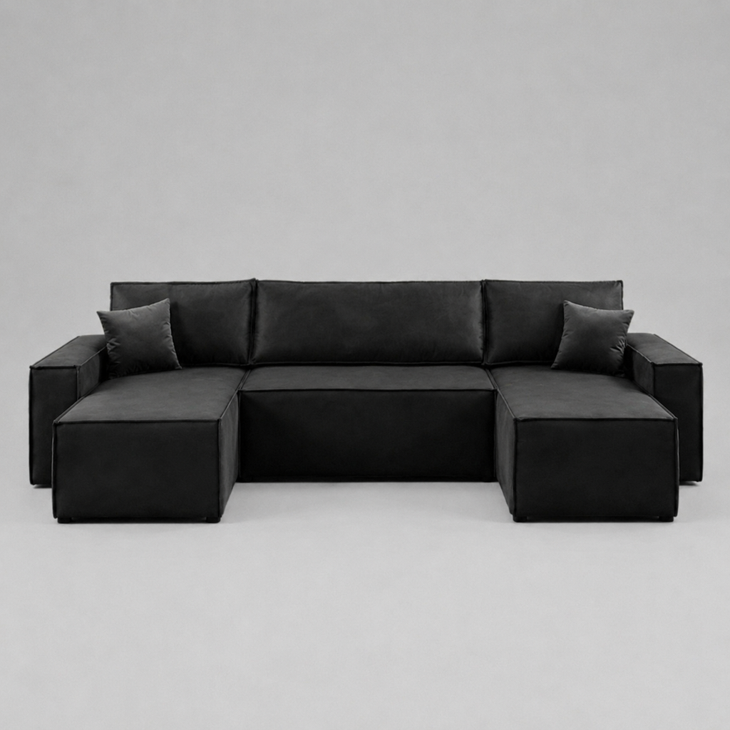 Pati Sofabed, U Corner, Plush Fabric, Black