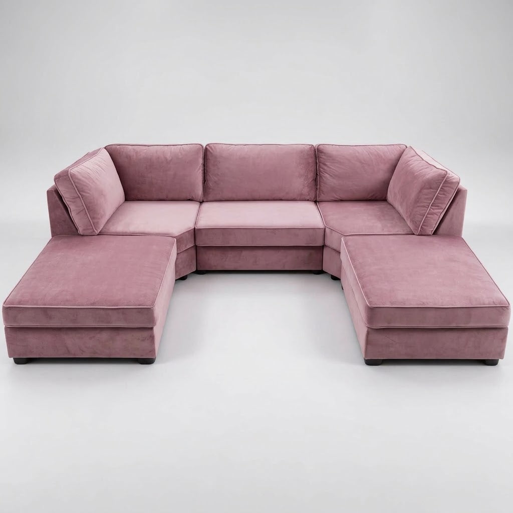 Pickford U-Shape Sofa, Plush Soft Velvet, Pink