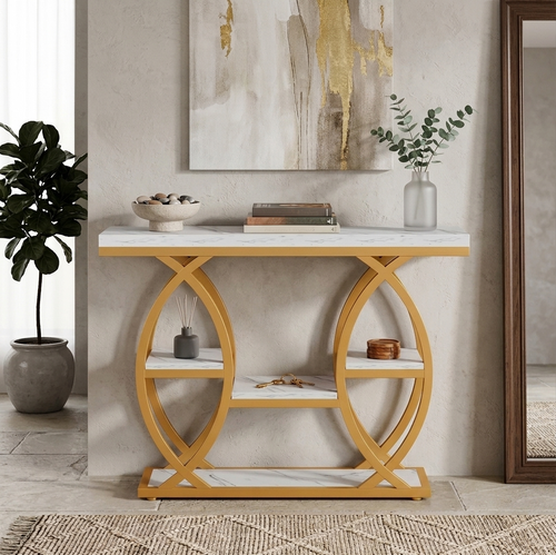 Console Table - White Marble and Gold