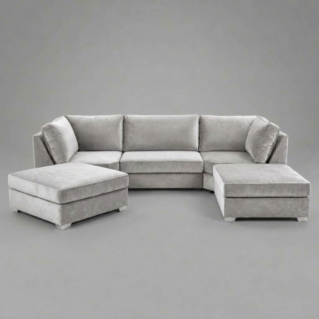 Pickford U-Shape Sofa, Plush Soft Velvet, Pebble