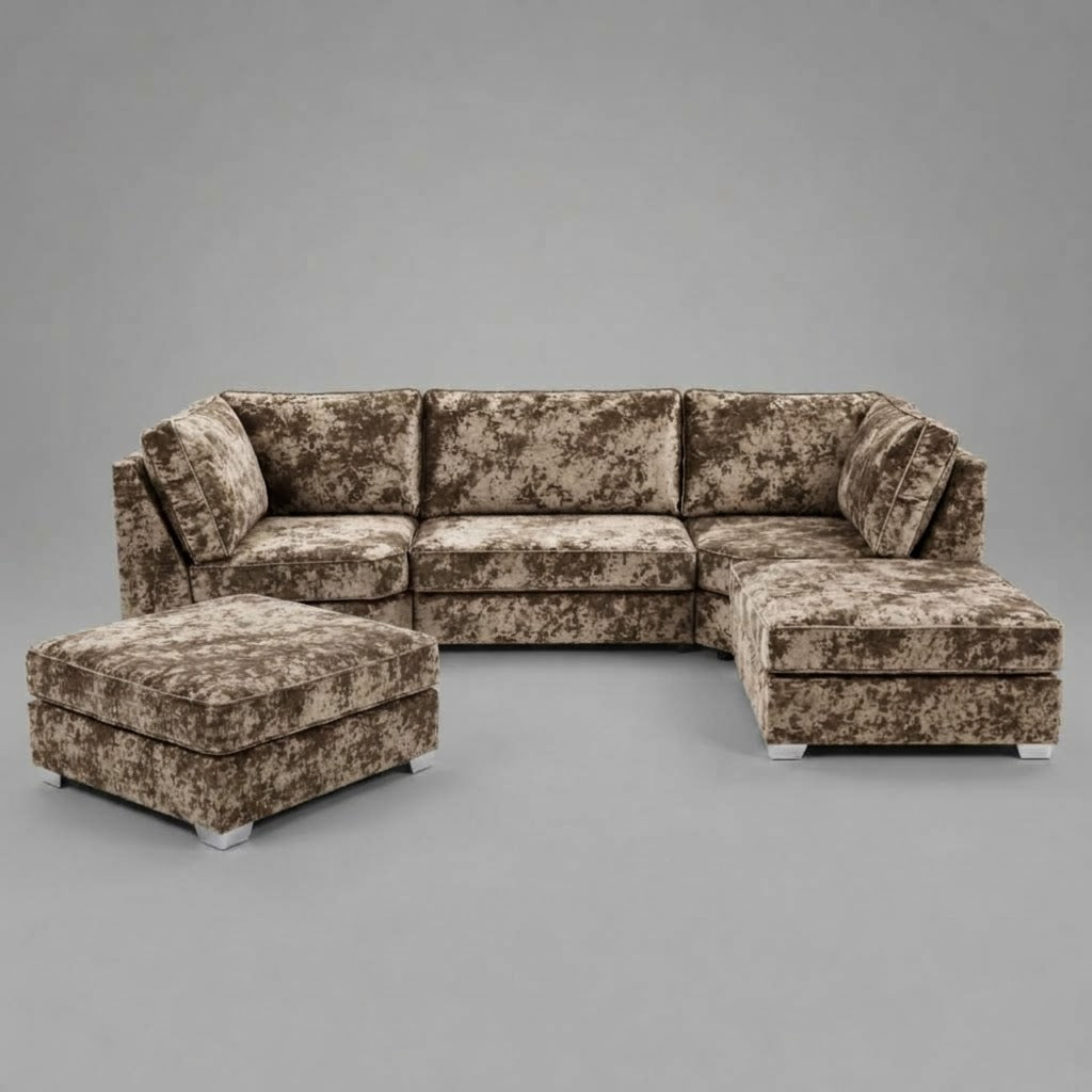 Pickford, U-Shape Corner Sofa, Crushed Velvet Fabric, Mink