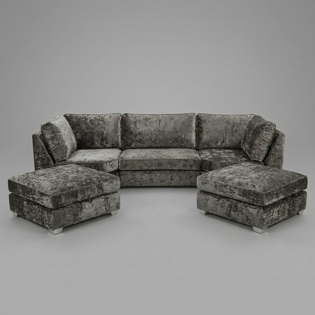 Pickford, U-Shape Corner Sofa, Crushed Velvet Fabric, Pewter