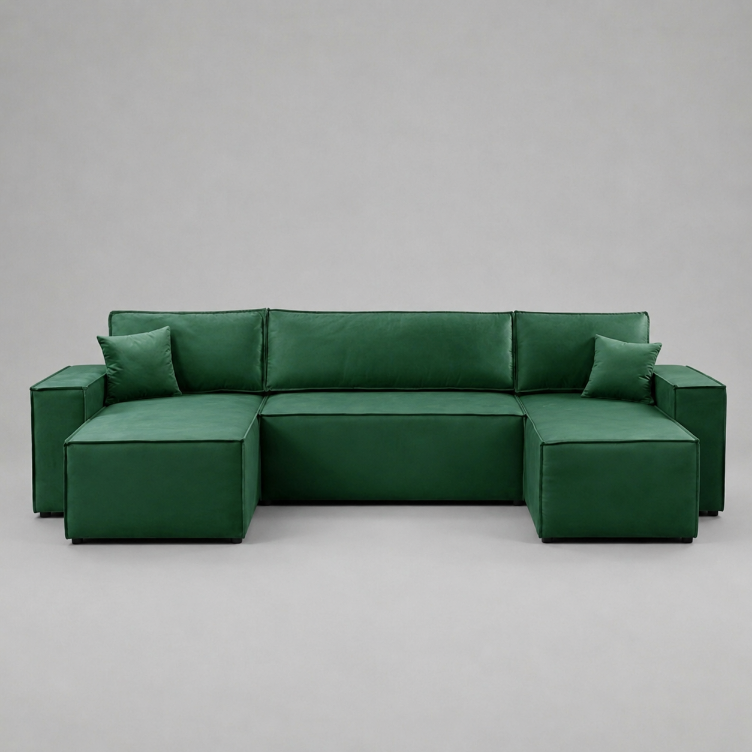 Pati Sofabed, U Corner, Plush Fabric, Green