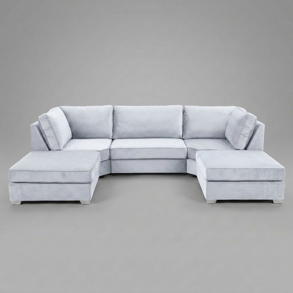 Pickford U-Shape Sofa, Plush Soft Velvet, White