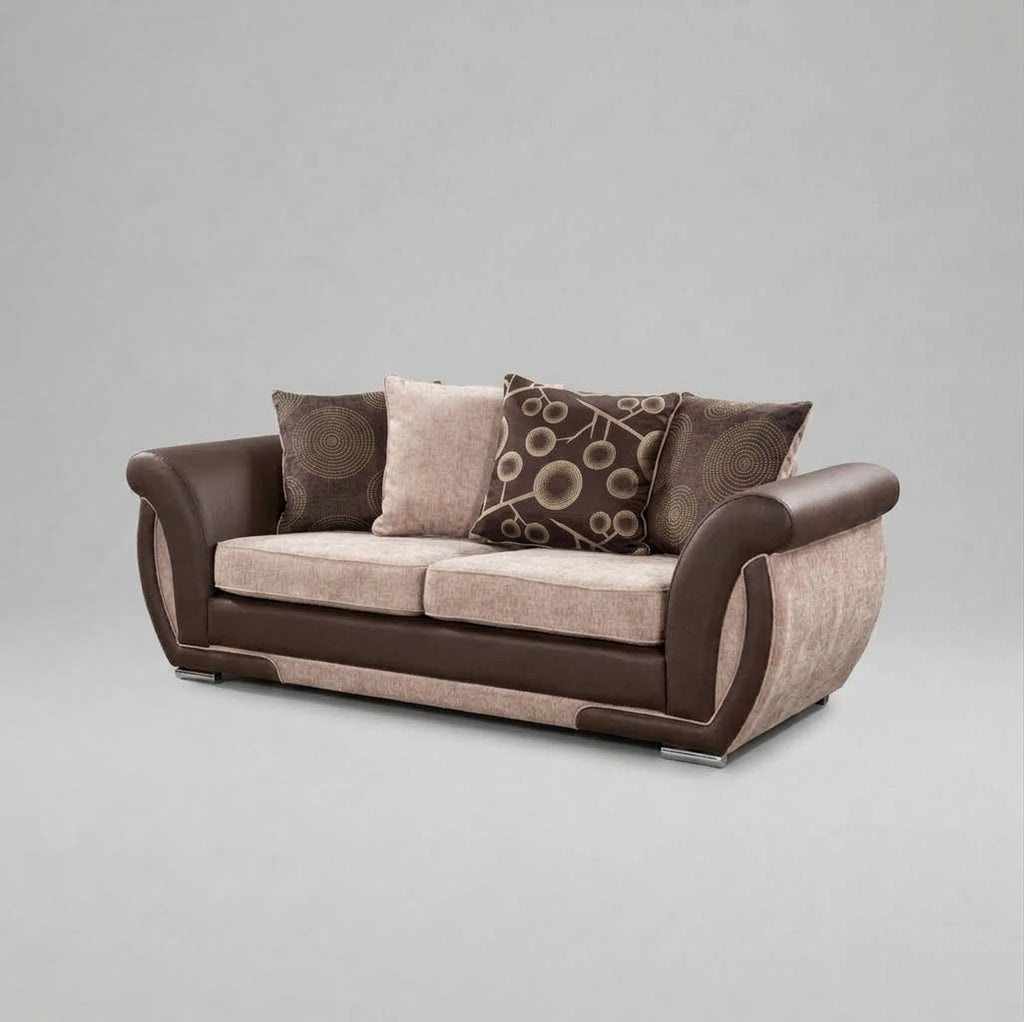 Shannon, 3 Seater, Beige + Brown