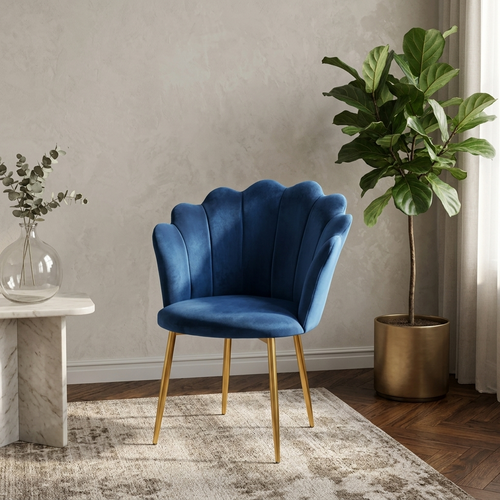 Blue Velvet Tub Chair with Gold Plated Legs