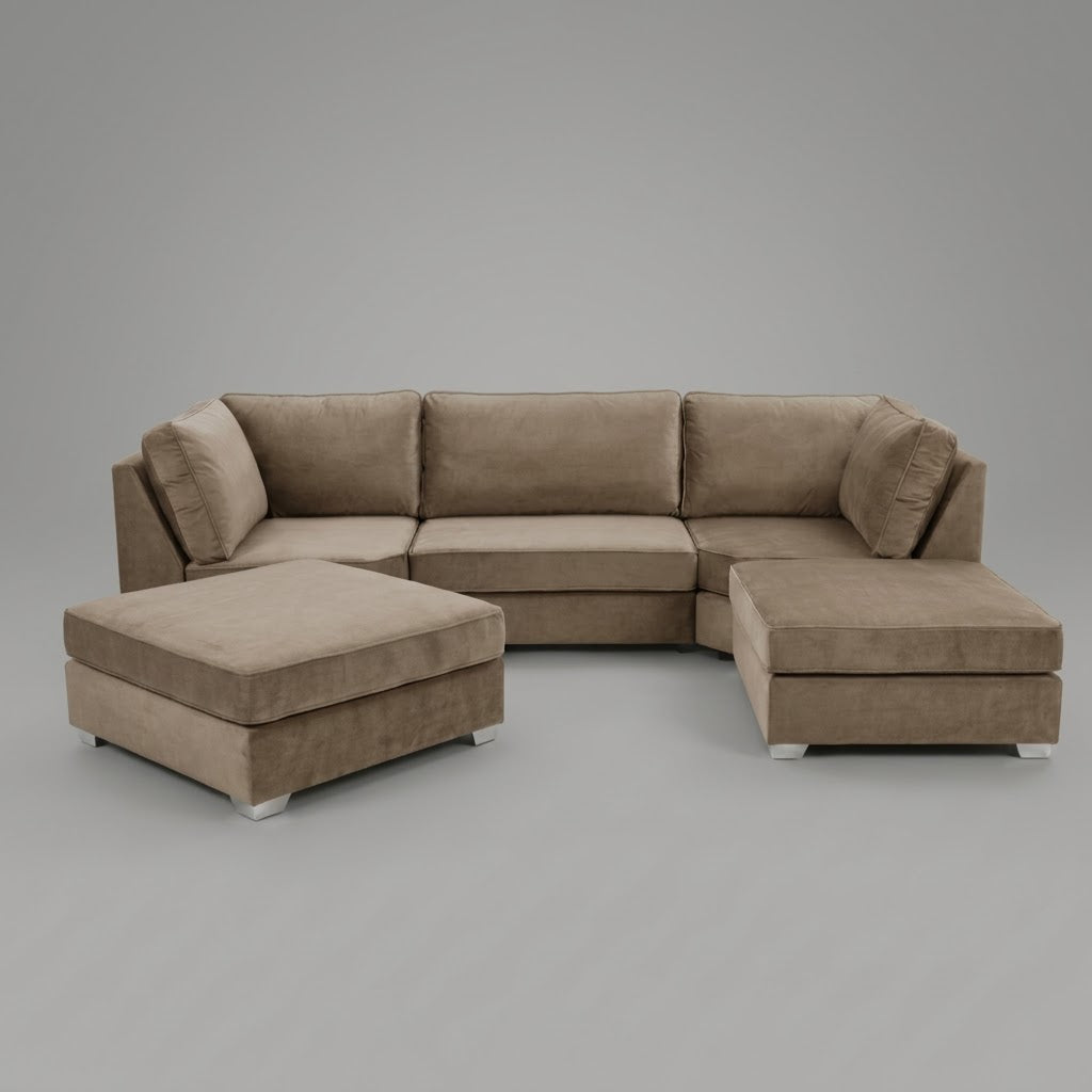 Pickford U-Shape Sofa, Plush Soft Velvet, Mocca Brown