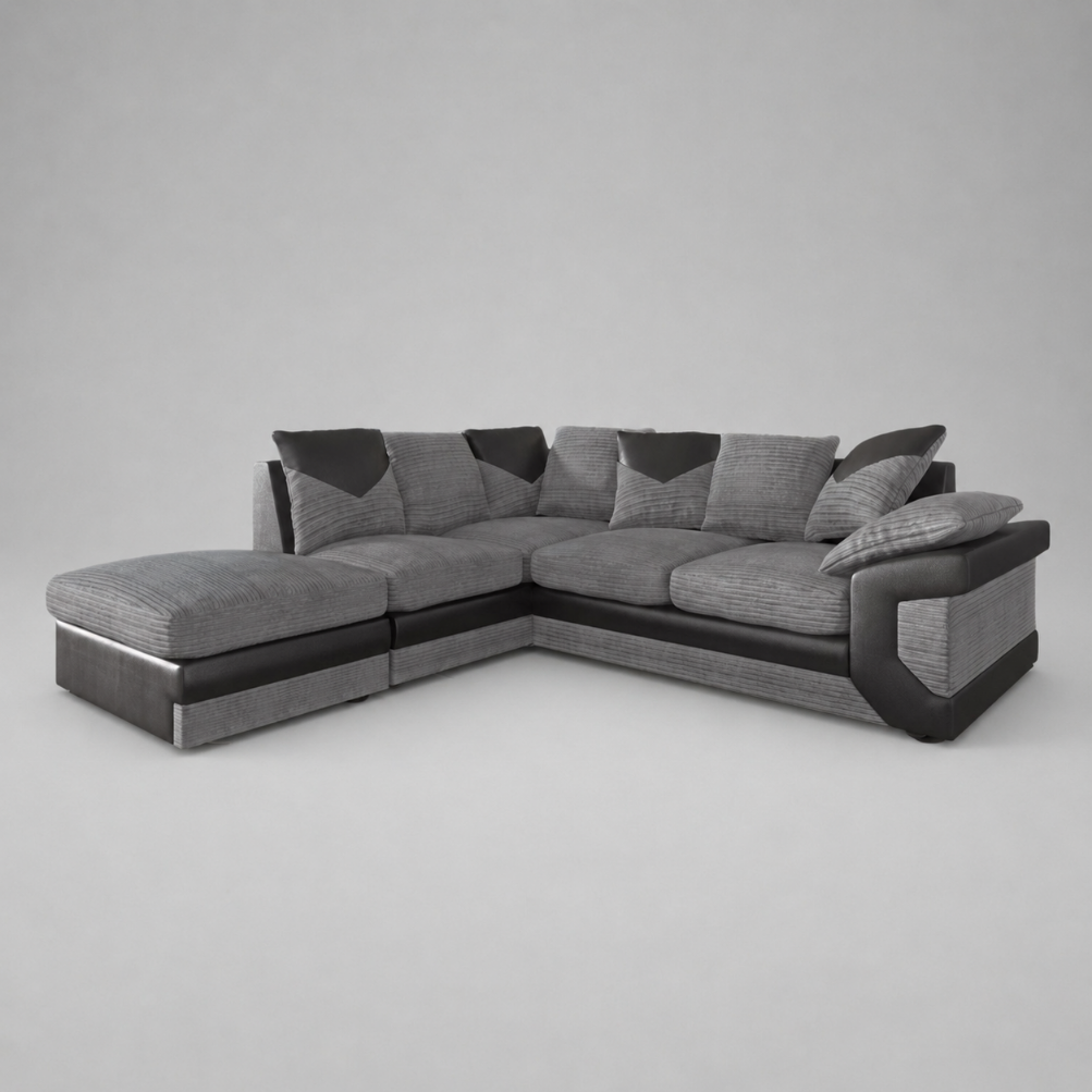 Dino, Corner Sofa (Left Hand Side Chaise), Grey + Black
