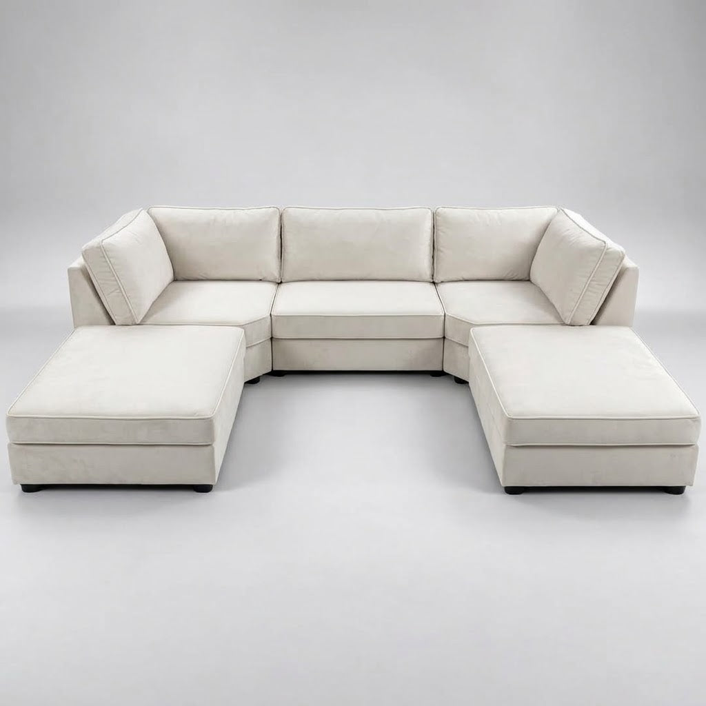 Pickford U-Shape Sofa, Plush Soft Velvet, Cream