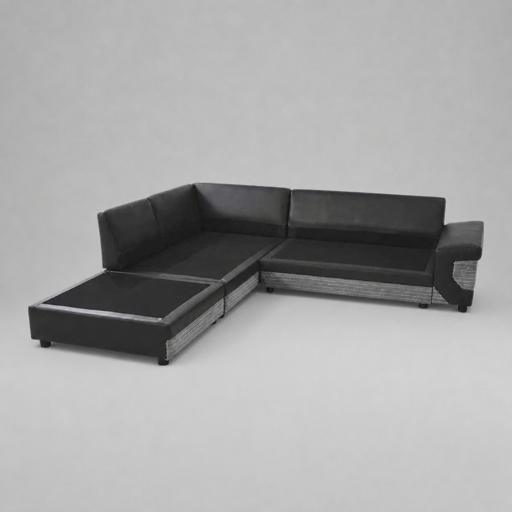 Dino, Corner Sofa (Left Hand Side Chaise), Grey + Black