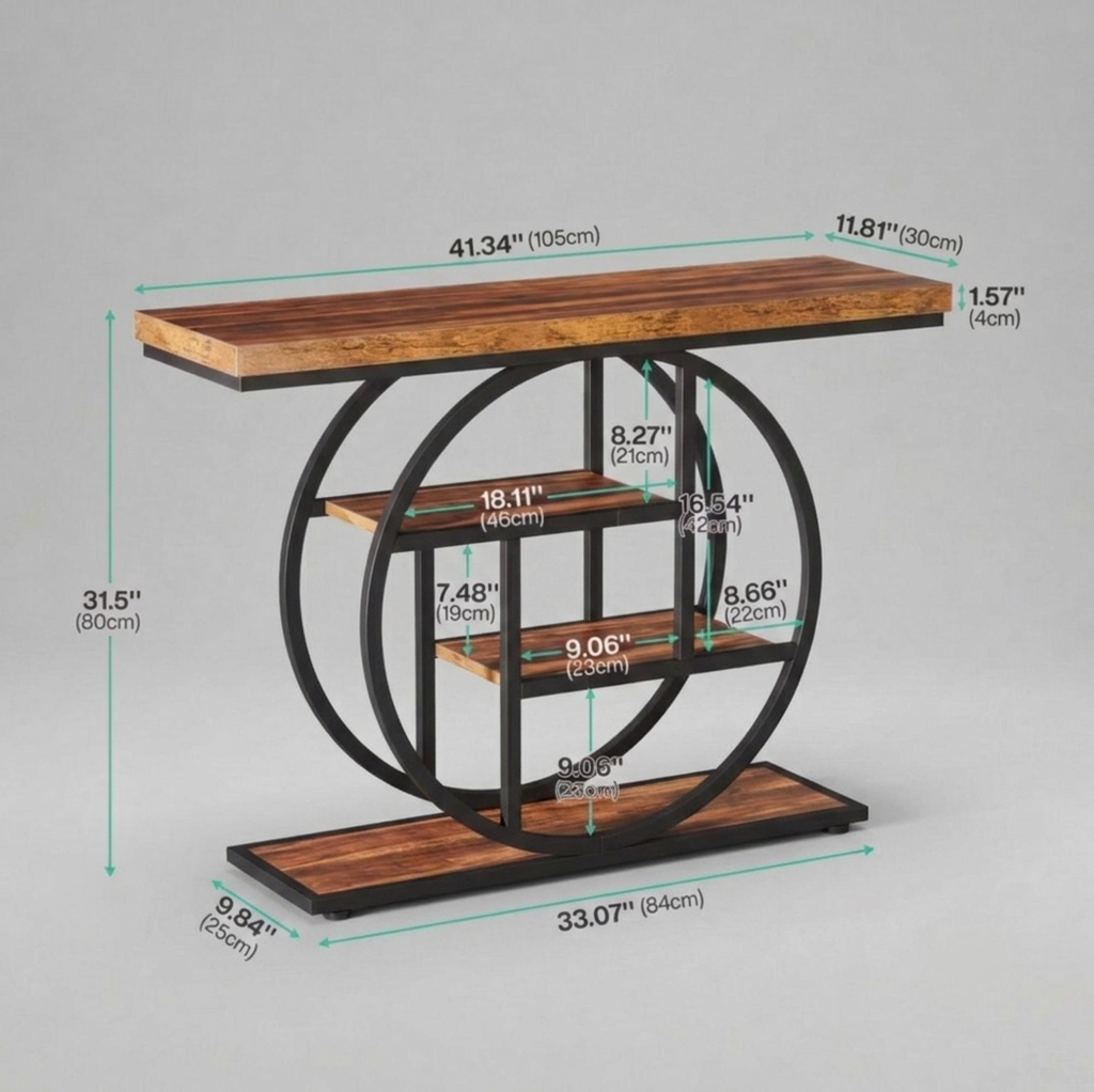 Wooden Console Table - Rustic Brown