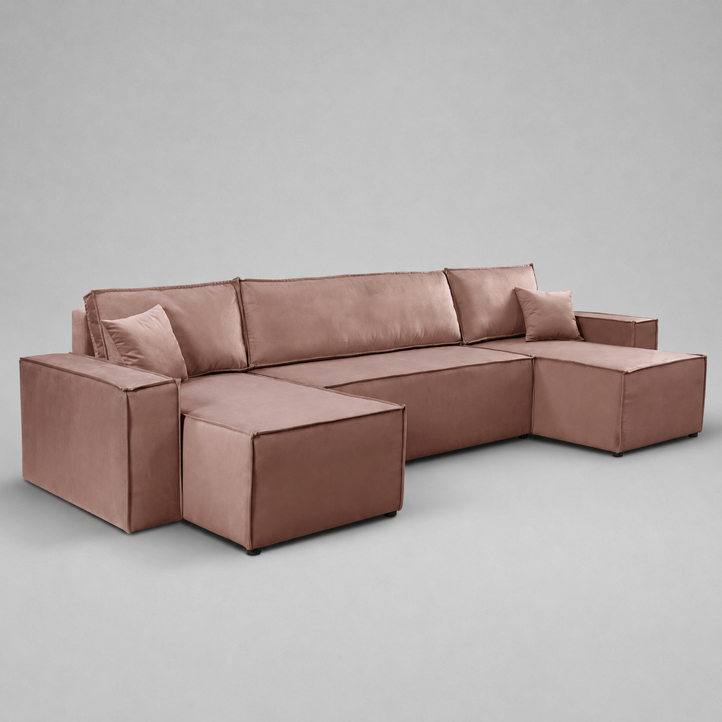 Pati Sofabed, U Corner, Plush Fabric, Pink