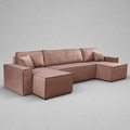 Pati Sofabed, U Corner, Plush Fabric, Pink
