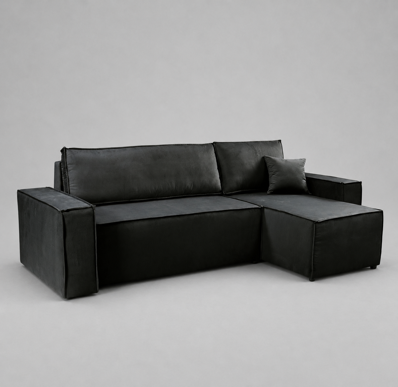Pati Universal Sofabed, Corner, Plush Fabric, Black